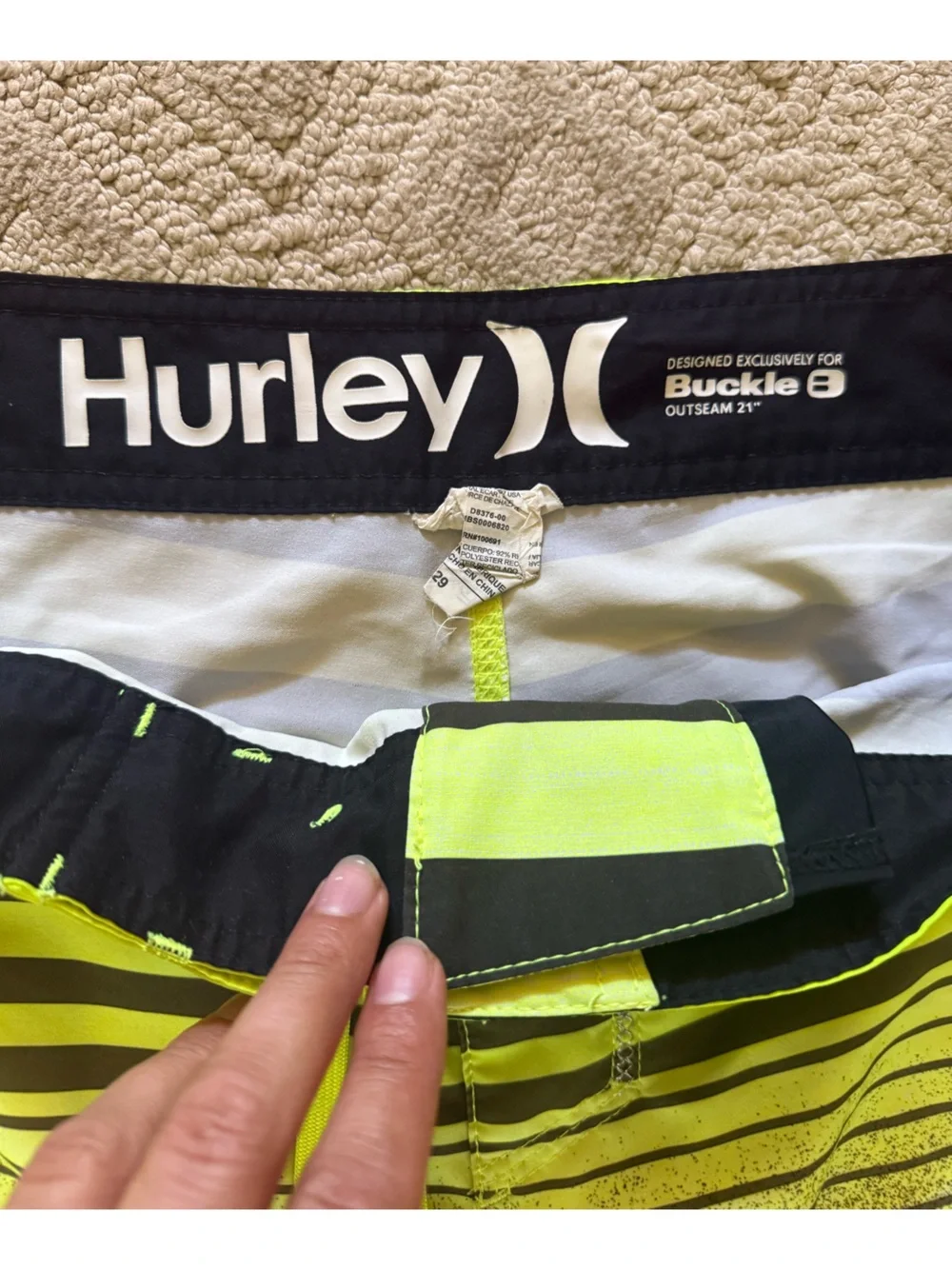 Hurley Men's Phantom Neon Yellow and Black Striped Boardshorts